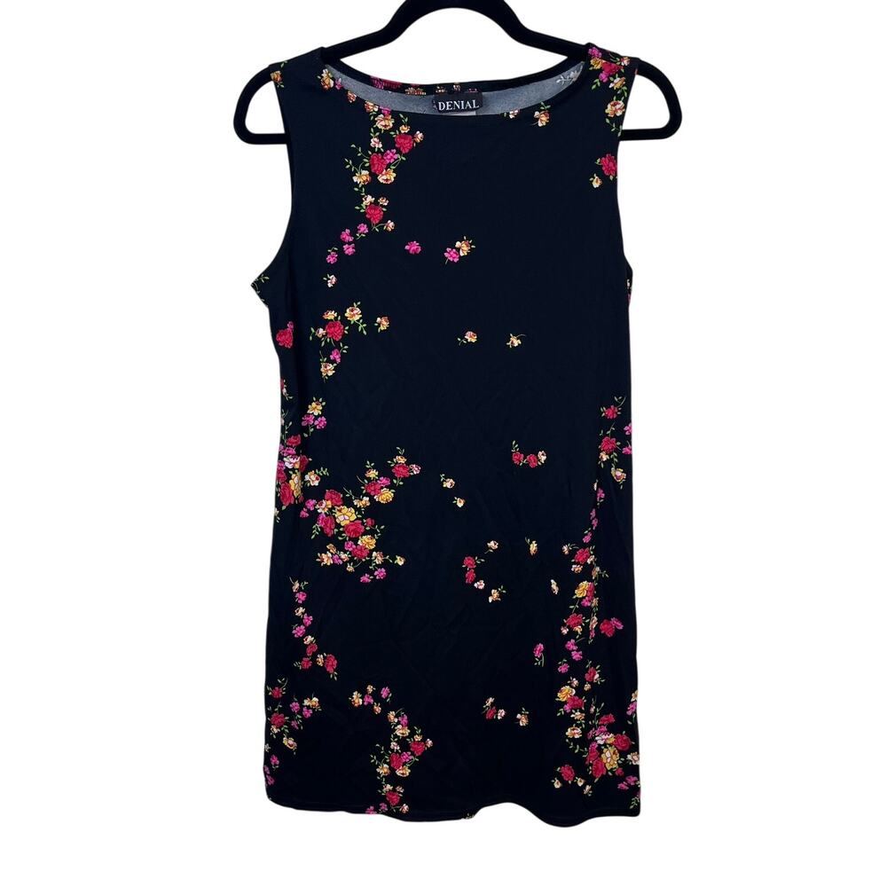 Denial Y2K Black Floral Rose Print Sleeveless Mini Dress Medium